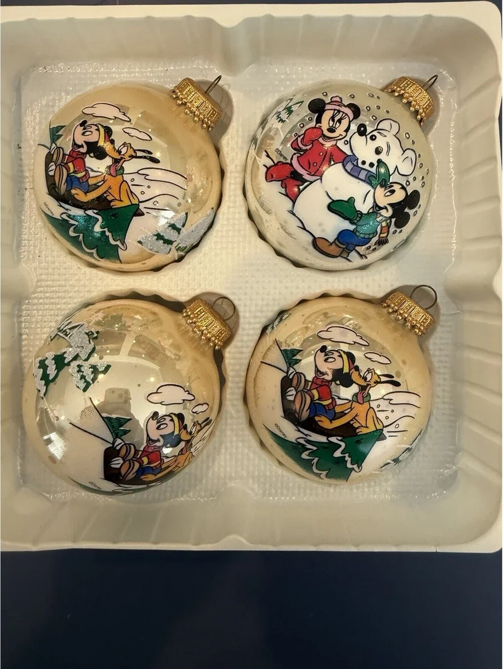 Mickey Mouse Christmas by Krebs 4  glass ornaments vintage 90s original box